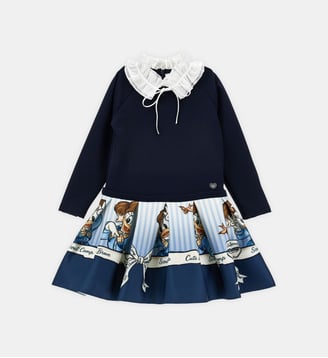 Robe évasée de cérémonie - Monnalisa - Bleu marine et blanc