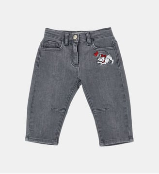 Jean droit brodé dalmatien - Monnalisa - Gris