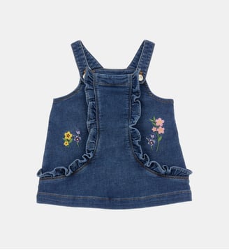 Salopette en jean à fleurs et à volants - Monnalisa - Bleu
