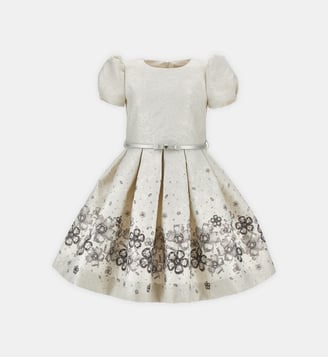 Robe en brocart et bijoux - Monnalisa - Écru et gris
