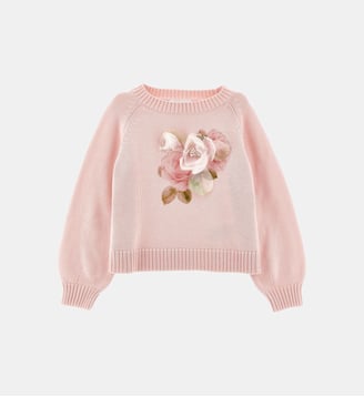 Pull en laine à fleurs - Monnalisa - Rose