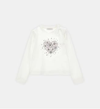 T-shirt à nœud papillon et cœur en strass - Monnalisa - Blanc