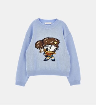 Pull en maille intarsia à col V - Monnalisa - Bleu ciel
