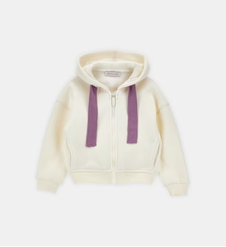 Sweat zippé capuche broderie Winter Blossom - Monnalisa - Écru