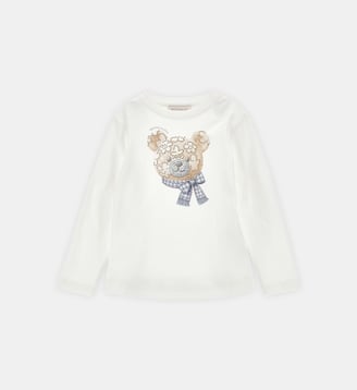 T-shirt à manches longues à sequins - Monnalisa - Blanc et beige