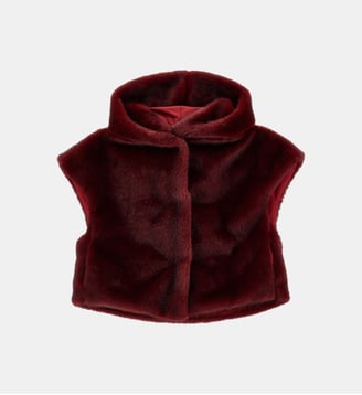 Gilet à capuche en peluche sans manches - Monnalisa - Rouge foncé