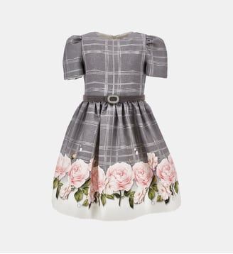 Robe à roses et ceinture en strass - Monnalisa - Grigio