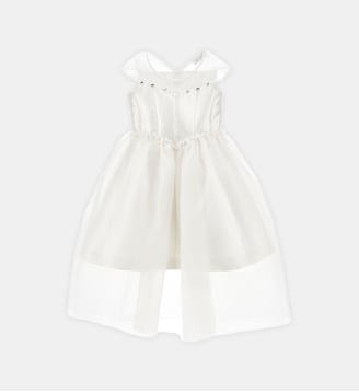 Robe de cérémonie évasée en tulle et strass - Monnalisa - Blanc