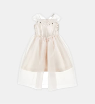 Robe de cérémonie évasée en tulle et strass - Monnalisa - Rose clair