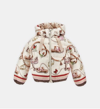 Doudoune courte zippée capuche imprimé équestre - Monnalisa - Beige et écru