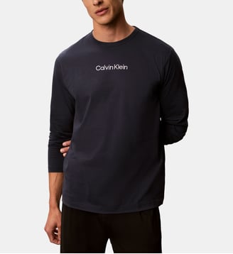 T-shirt de pyjama coton manches longues - Calvin Klein - Bleu nuit