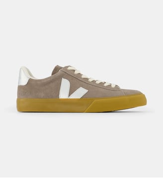 Baskets basses Campo suède et cuir métallisé - Veja - Gris taupe