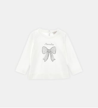T-shirt à noeud en strass - Monnalisa - Blanc