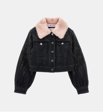 Veste en jean à strass et col amovible - Monnalisa - Gris