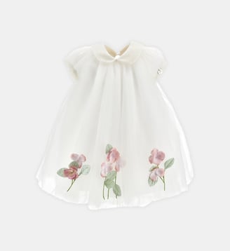 Robe de cérémonie évasée en tulle - Monnalisa - Écru et rose