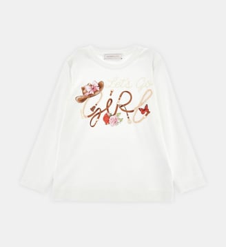 T-shirt Let's Go Girl - Monnalisa - Panna