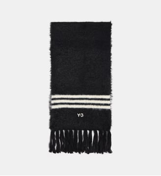 Echarpe moelleuse rayures et signature - Y-3 - Noir et blanc