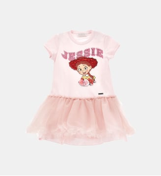 Robe Jessie ornée de strass - Monnalisa - Rose