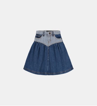 Jupe froncée denim mi longue en coton organique - Molo - Denim