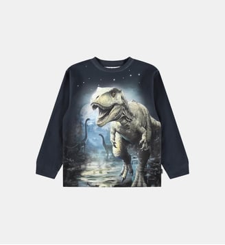 T-shirt coton organique dinosaure manches longues - Molo - Bleu marine