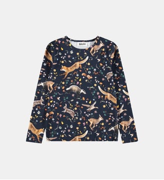 T-shirt manches longues coton organique imprimé animaux - Molo - Bleu marine