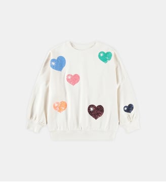 Sweat droit en coton organique imprimé coeur en sequin - Molo - Blanc