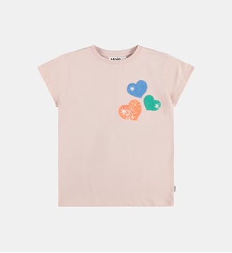 T-shirt droit coton organique avec coeur en sequin - Molo - Rose clair