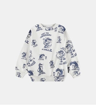 Sweat droit en coton organique imprimé dinosaure col rond - Molo - Beige et bleu