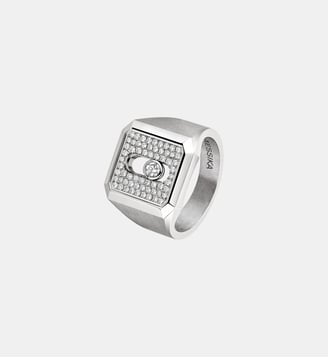Bague chevalière diamant pavée Titane naturel - Messika - Titane naturel
