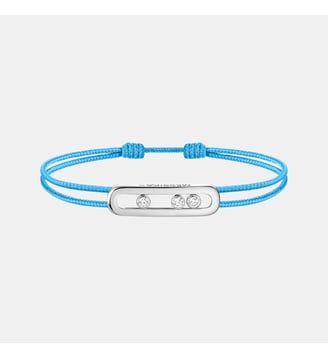 Bracelet cordon bleu et or blanc - Messika - Or blanc