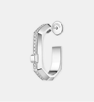Mono créole diamant pavée en or blanc - Petit modèle - Messika - Or blanc