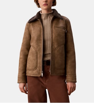 Blouson aviateur enduit col façon sherpa - Calvin Klein - Marron