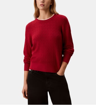 Pull col rond câble - Calvin Klein - Rouge