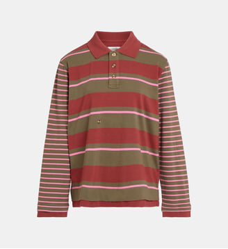 Polo droit Cinch à rayures coton organique - Damson Madder - Olive et rose pastel
