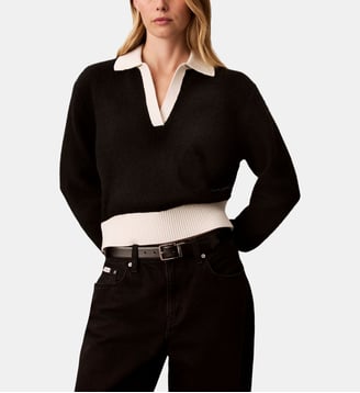 Pull alpaga col V - Calvin Klein - Noir