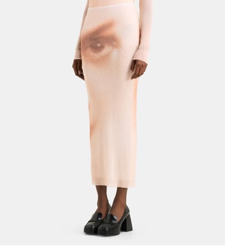 Jupe longue en mesh Face - Jean Paul Gaultier - Beige clair et beige foncé