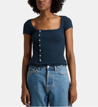 T-shirt ajusté Posie coton bio mélangé - Damson Madder - Navy