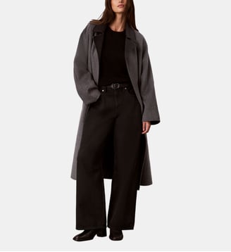 Manteau long droit ceinturé drap de laine - Calvin Klein - Gris