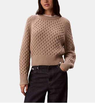 Pull droit maille câble - Calvin Klein - Rose pâle