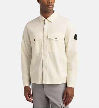 Chemise épaisse zippée signature en coton mélangé - Stone Island - Ivoire