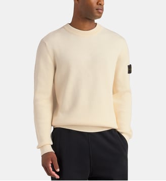 Pull style sweat côtelé patch signature coton - Stone Island - Ivoire