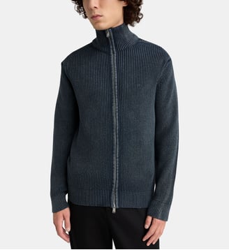 Pull cardigan zippé à col montant - Replay - Bleu chiné