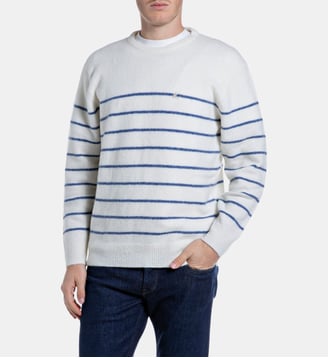 Pull droit à rayures - Replay - Blanc et bleu