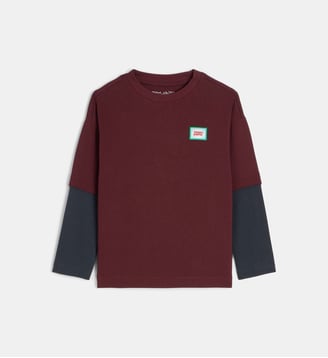 T-shirt double manches T-Sly coton - Teddy Smith - Bordeaux foncé