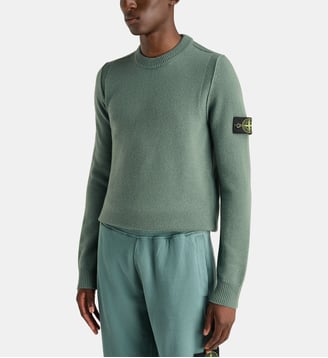 Pull droit signature laine vierge  - Stone Island - Vert océan