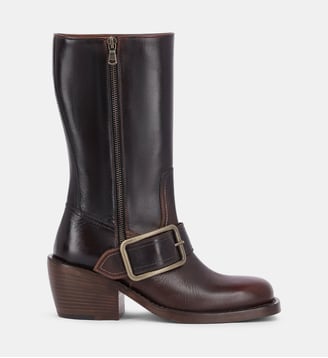 Bottes à boucle en cuir - Dries Van Noten - Tan