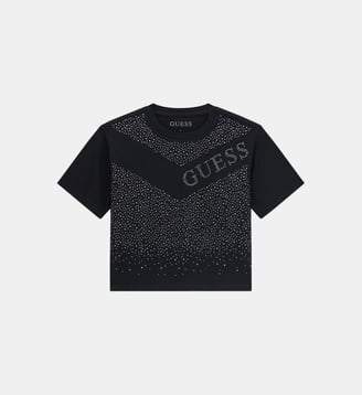 T-shirt droit et court imprimé signature en coton - Guess - Noir