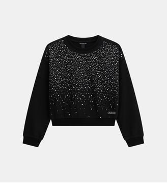 Sweat droit en coton Strass signature - Guess - Noir