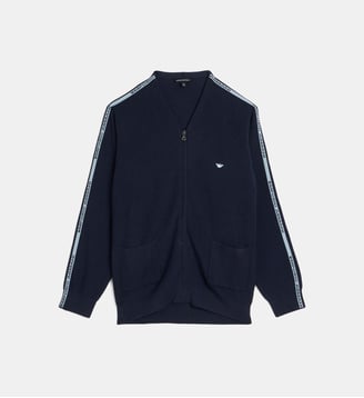 Gilet zippé à col V - Emporio Armani Junior - Bleu marine