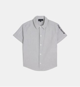 Chemisette droite rayée - Emporio Armani Junior - Blanc et bleu